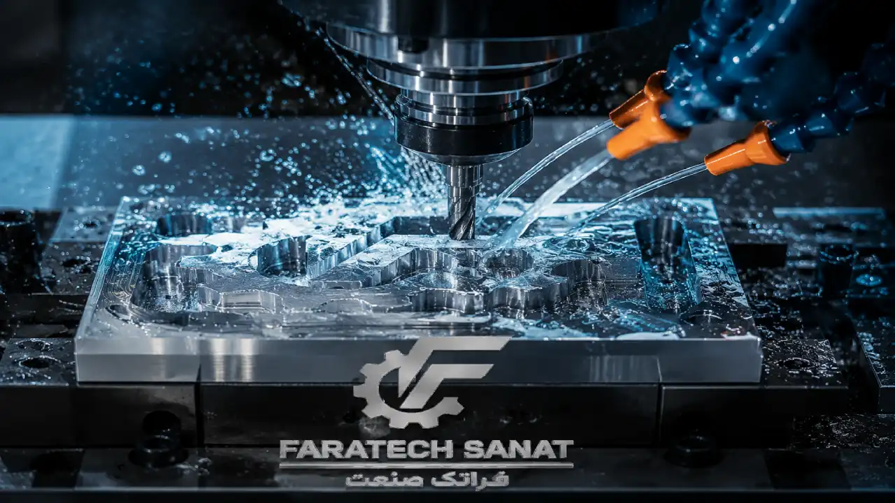 دستگاه فرز CNC در حال ماشین کاری دقیق قطعه آلومینیومی با تلرانس پایین