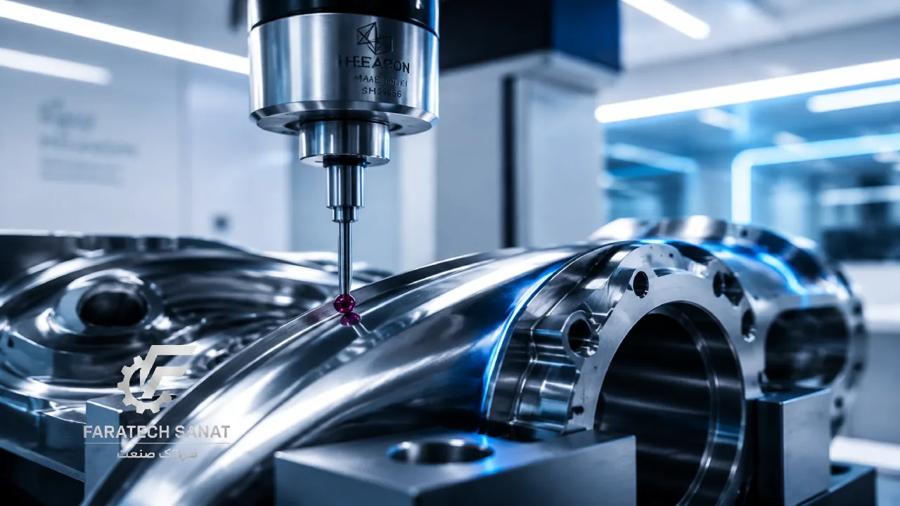دستگاه فرز cnc پیشرفته در حال ماشین کاری یک قطعه الومینیومی پیچیده در کارگاه