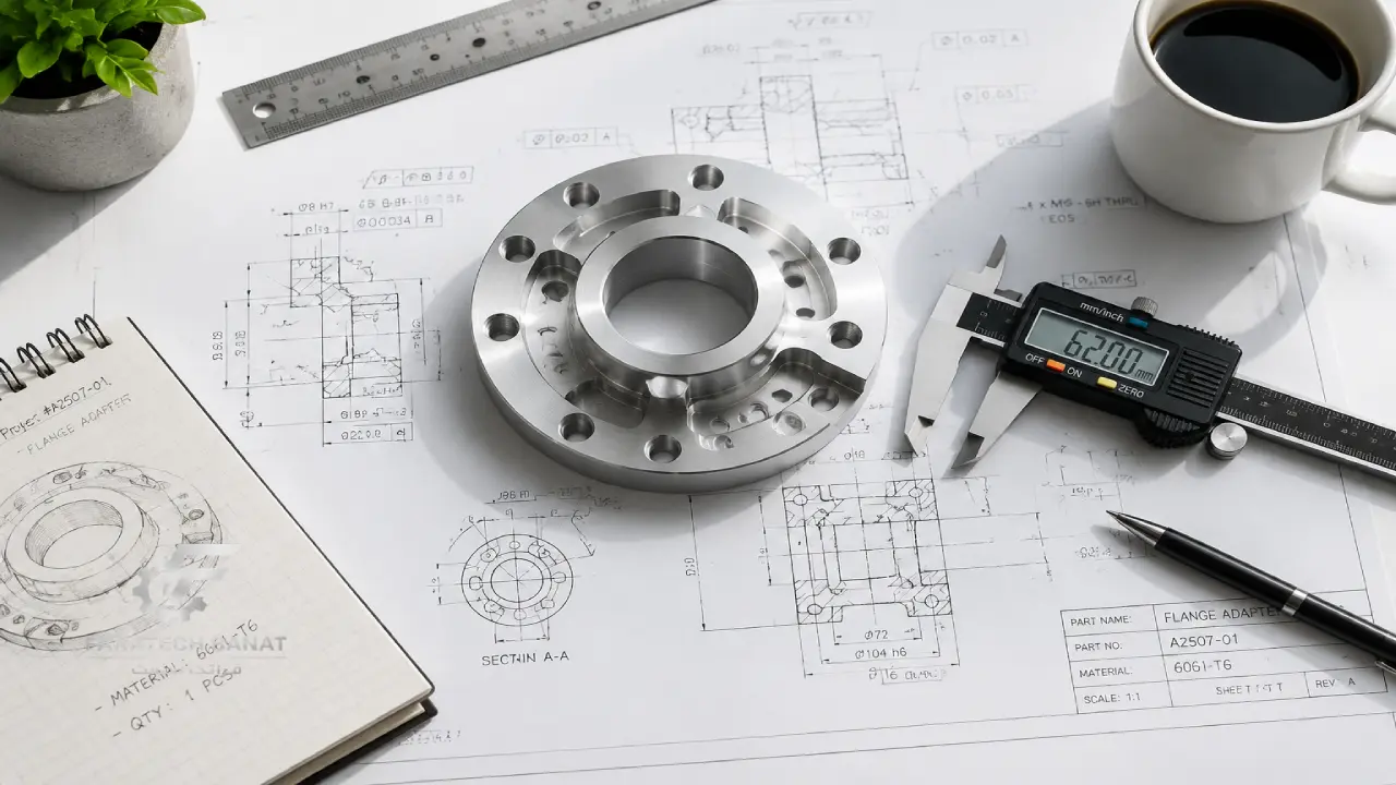 مقایسه نقشه دو بعدی پی دی اف با قطعه نهایی ساخته شده توسط دستگاه فرز CNC